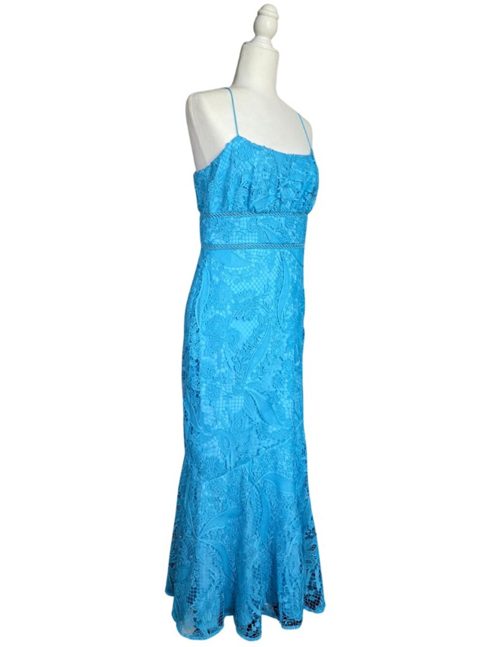 ML MONIQUE LHUILLIER Fluted guipure lace midi dress Blue size 8